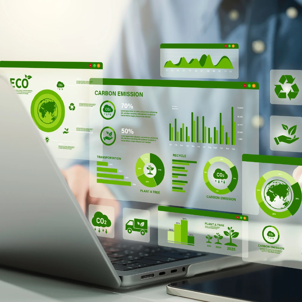 Businessman working on a digital reporting dashboard.